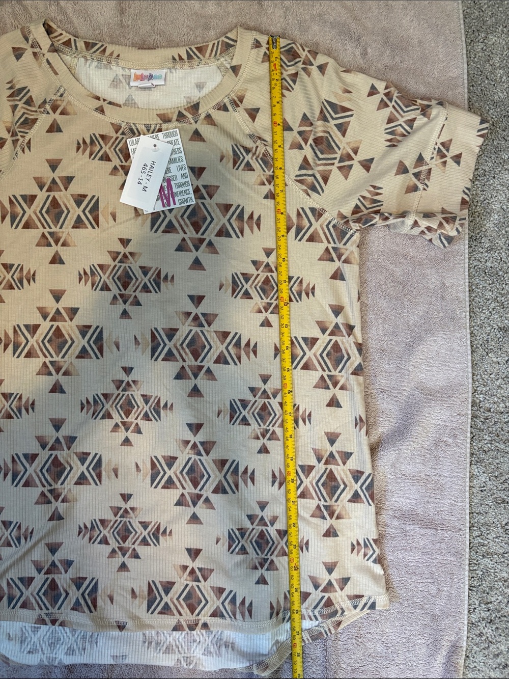 LuLaRoe Women's Hailey Short Sleeve Beige Aztec Print Shirt - Picture 5 of 5